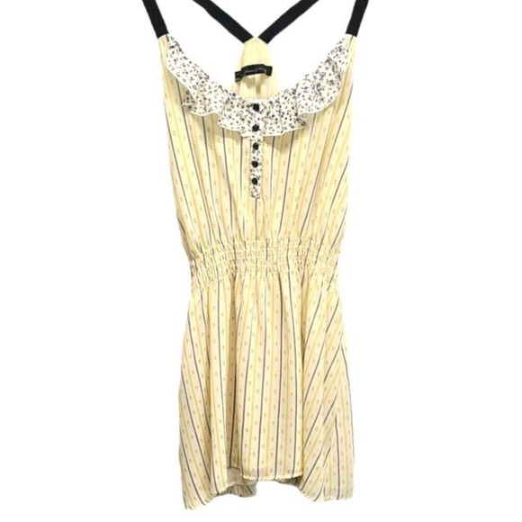 Patterson J Kincaid Striped Floral Ruffle Mini Dress XS Yellow Blue Sleeveless - Picture 2 of 5